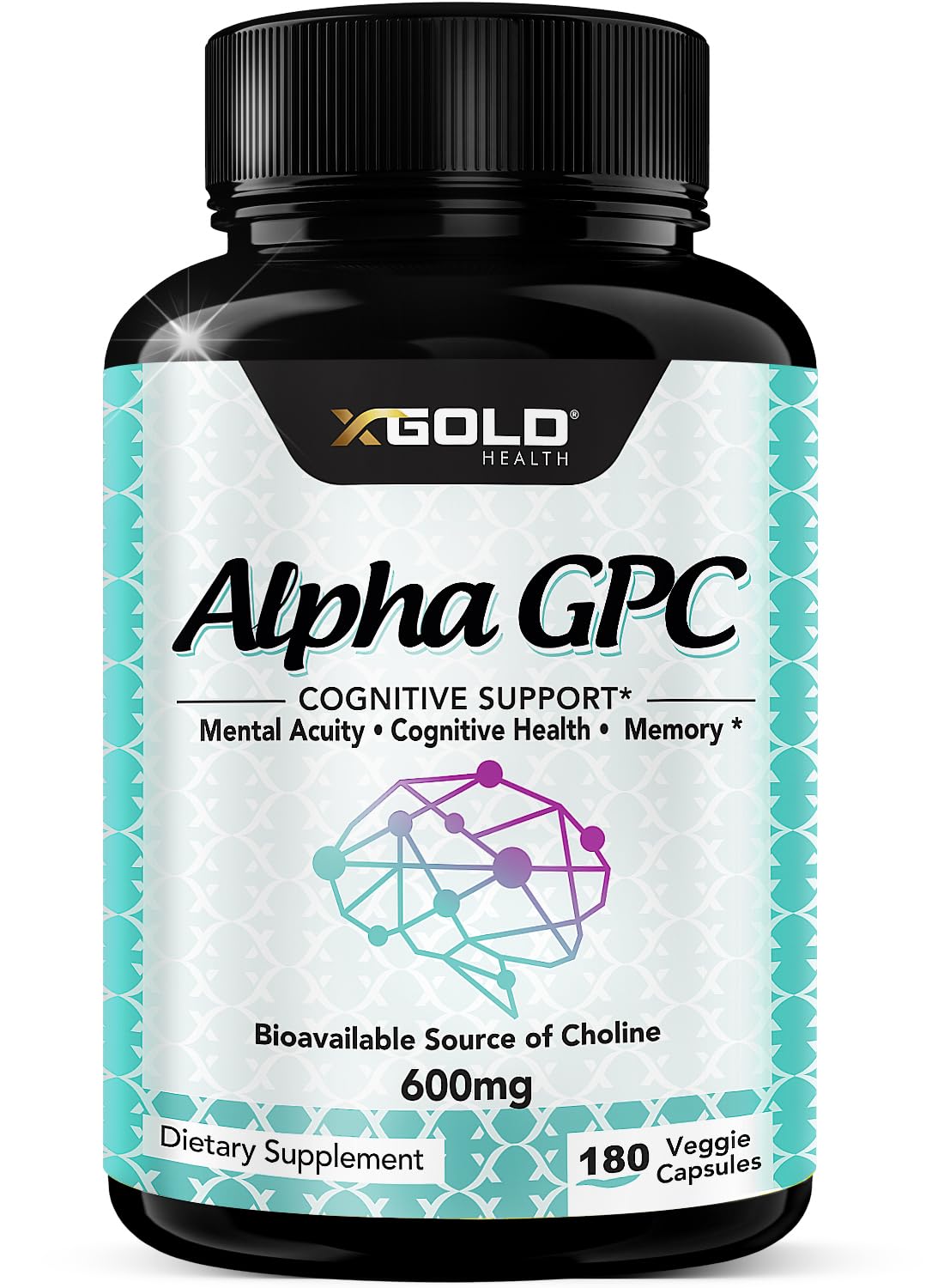 X Gold Health Alpha GPC bottle front ready for daily cognitive support.