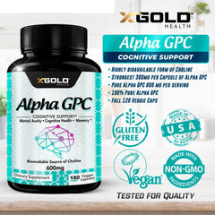 X Gold Health Alpha GPC bottle on desk ready for daily use.