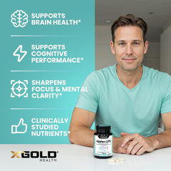 X Gold Health Alpha GPC bottle on a clean shelf.