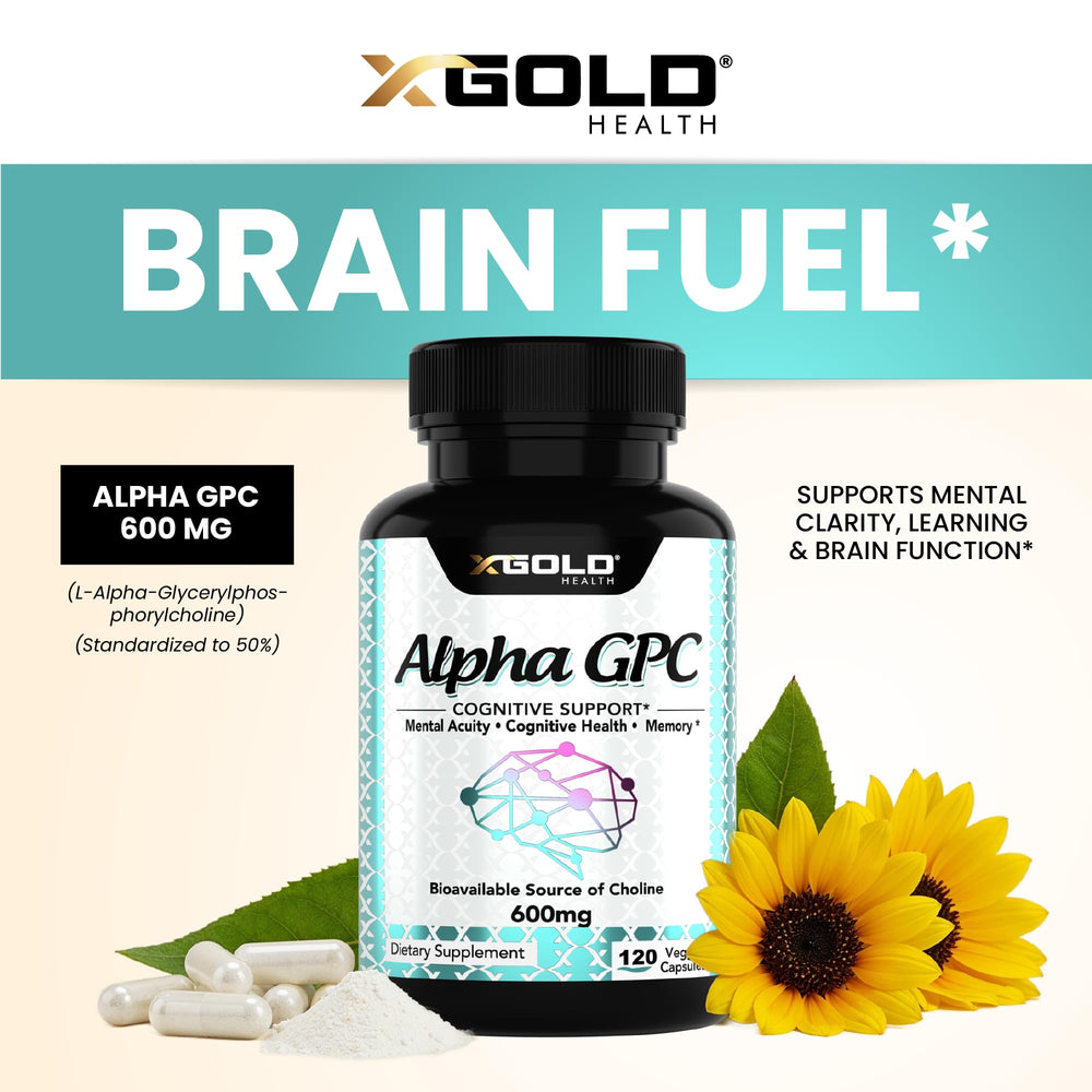 Alpha GPC label closeup with USA-made quality note.