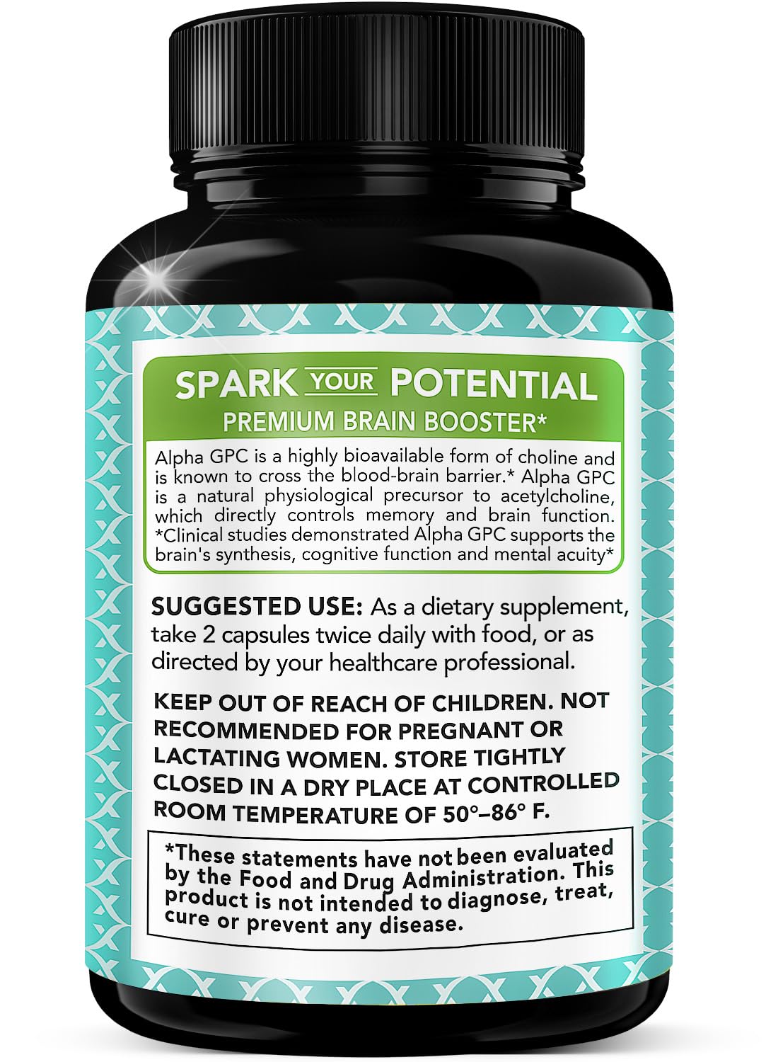 X Gold Health Alpha GPC purity label emphasizes high purity and vegan formula.