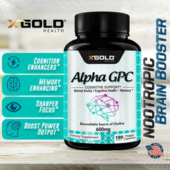 X Gold Health Alpha GPC study scene highlights memory and attention potential.