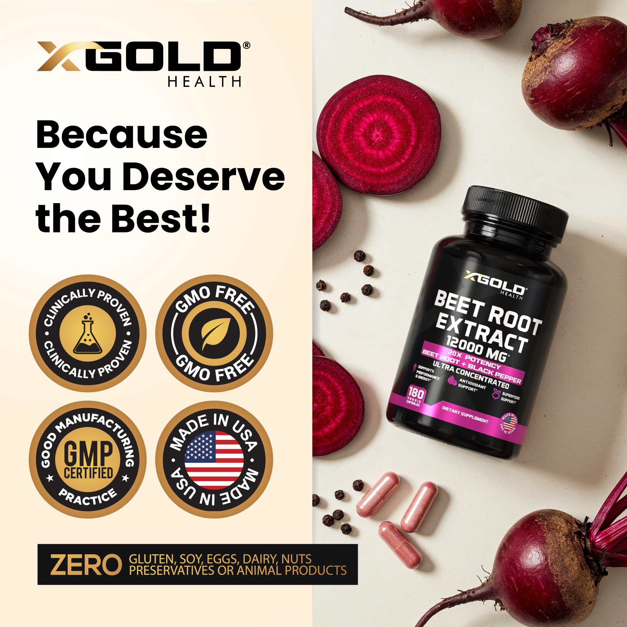 X Gold Health nitrate-rich beet root highlights potential circulation and stamina support