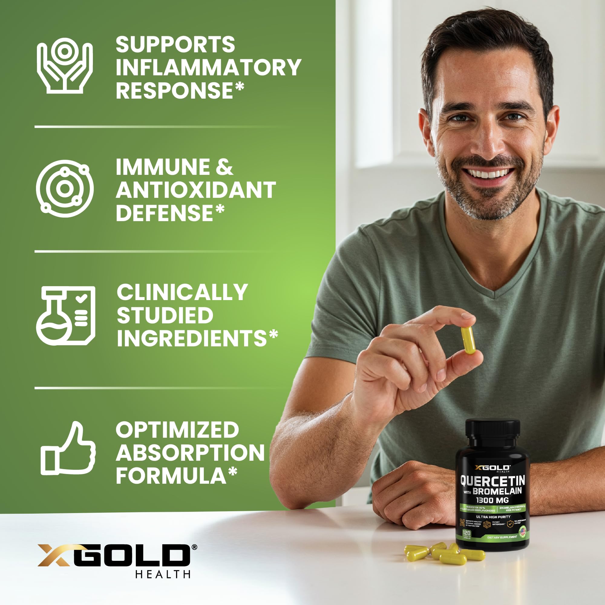 X Gold Health Made-in-USA label signaling strict quality standards.