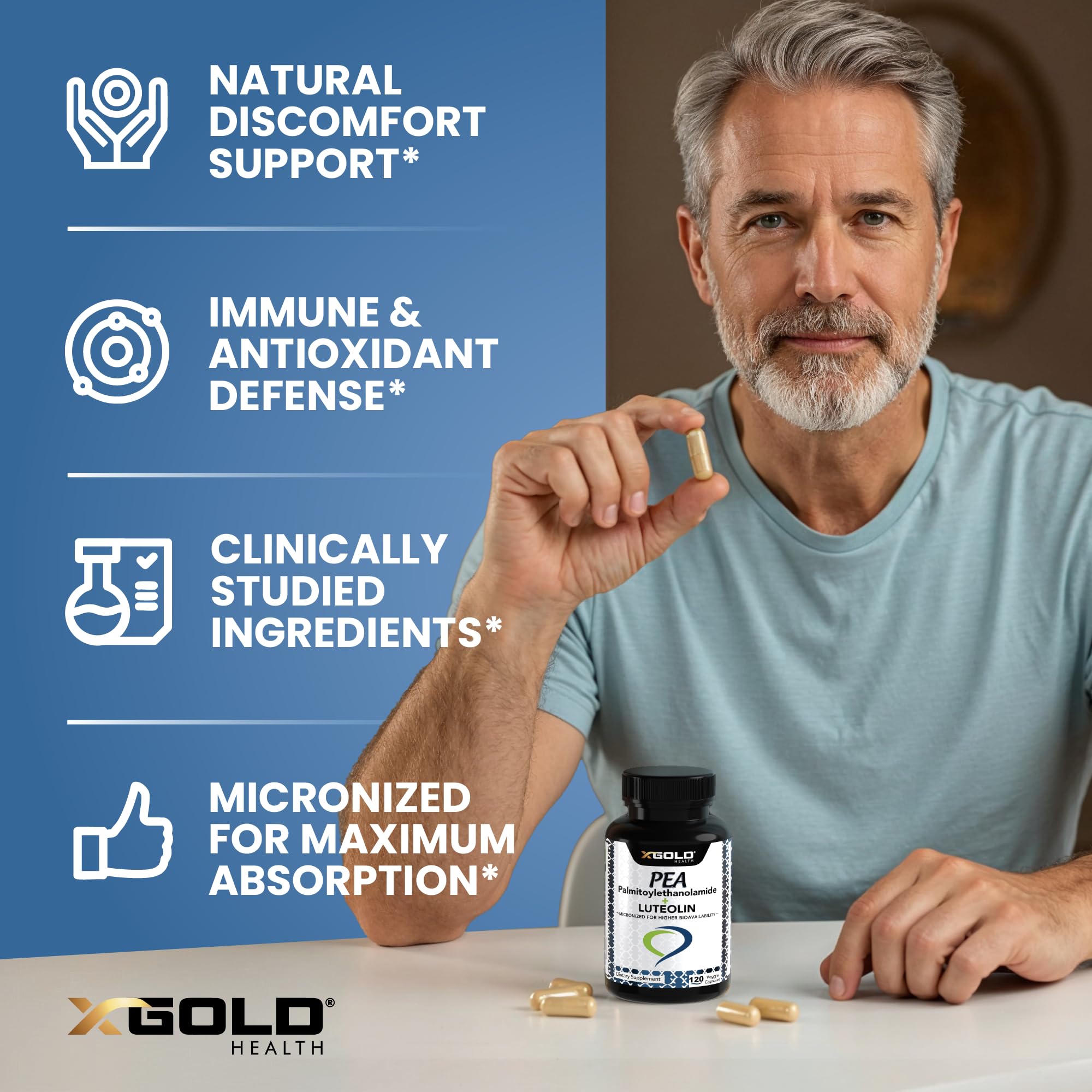 Close-up of micronized pea ingredient used in X Gold Health formula.