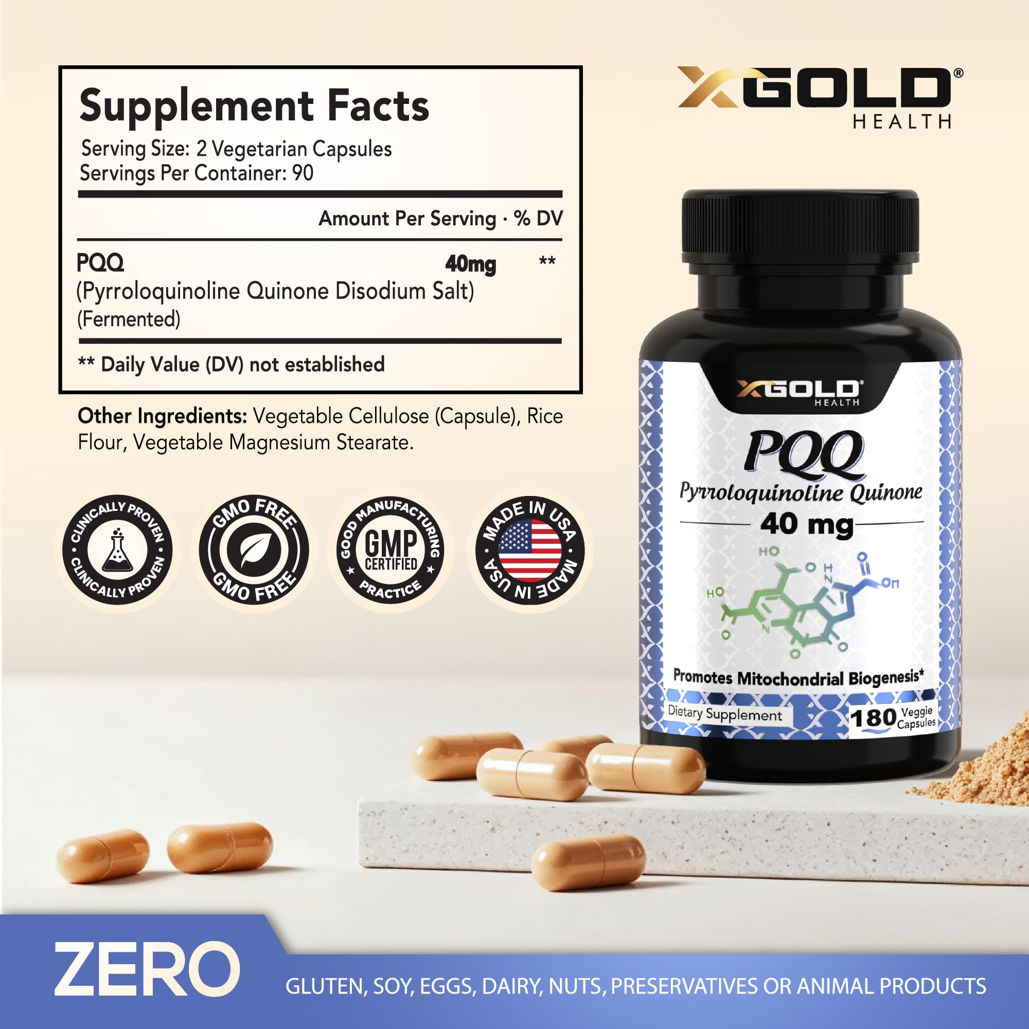 X Gold Health Mito Energy bottle side angle highlighting compact gluten-free packaging.