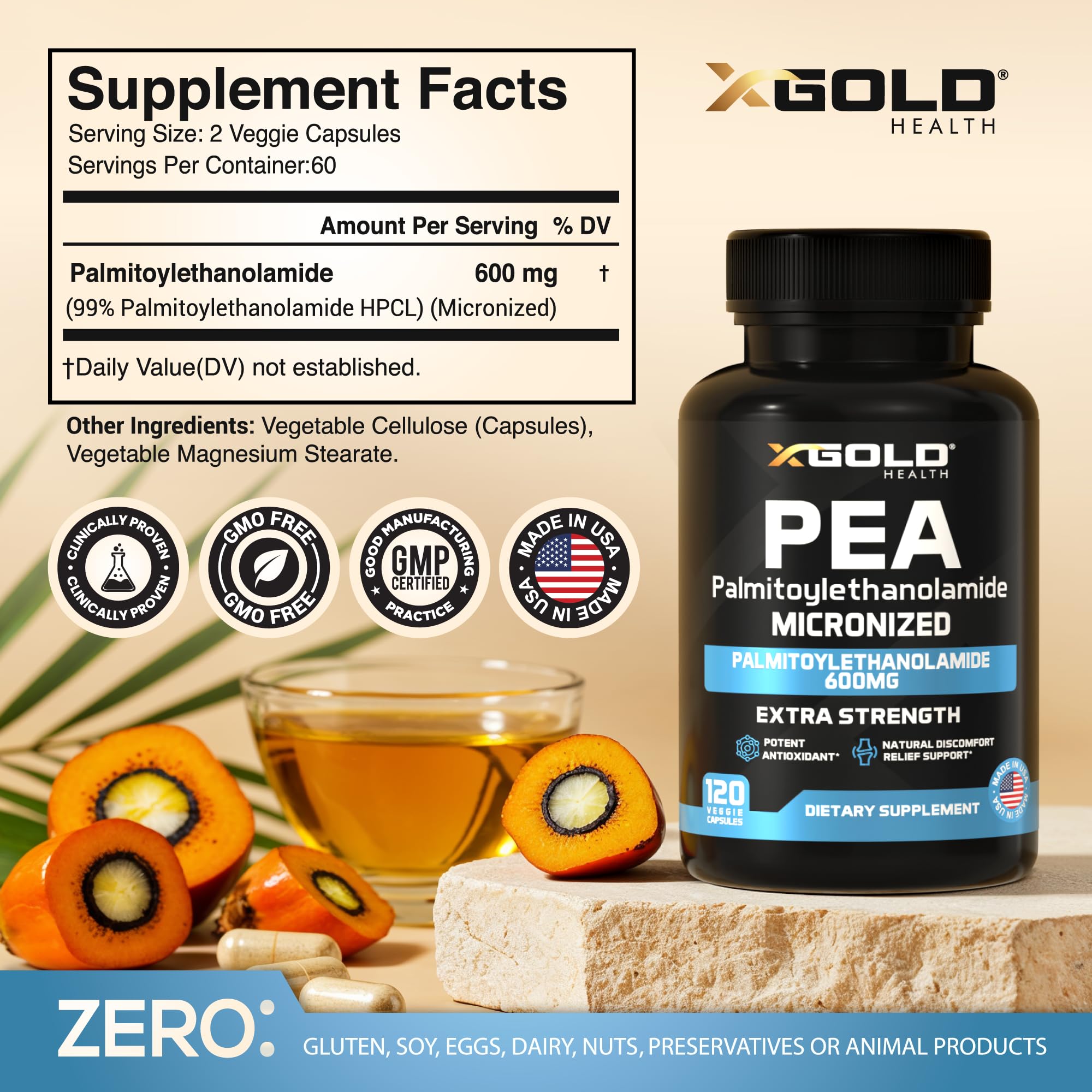 X Gold Health Palmitoiletanolamida PEA 600 mg cápsulas para bienestar sostenido
