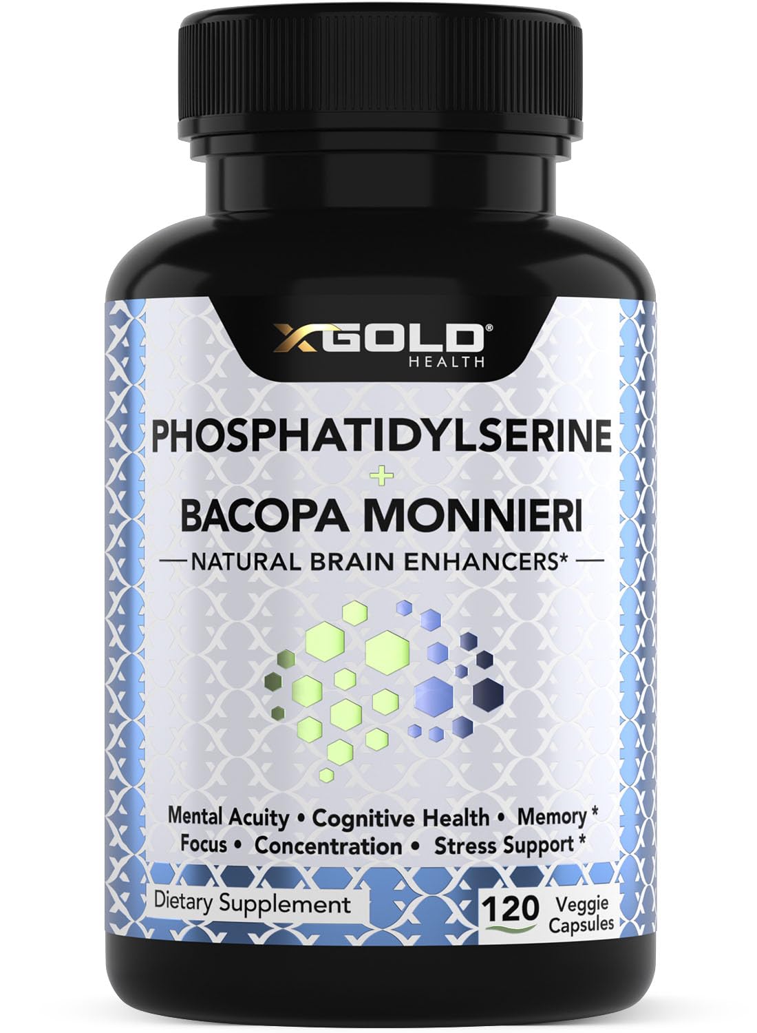 X Gold Health Phosphatidylserine & Bacopa 800mg bottle front for daily focus support
