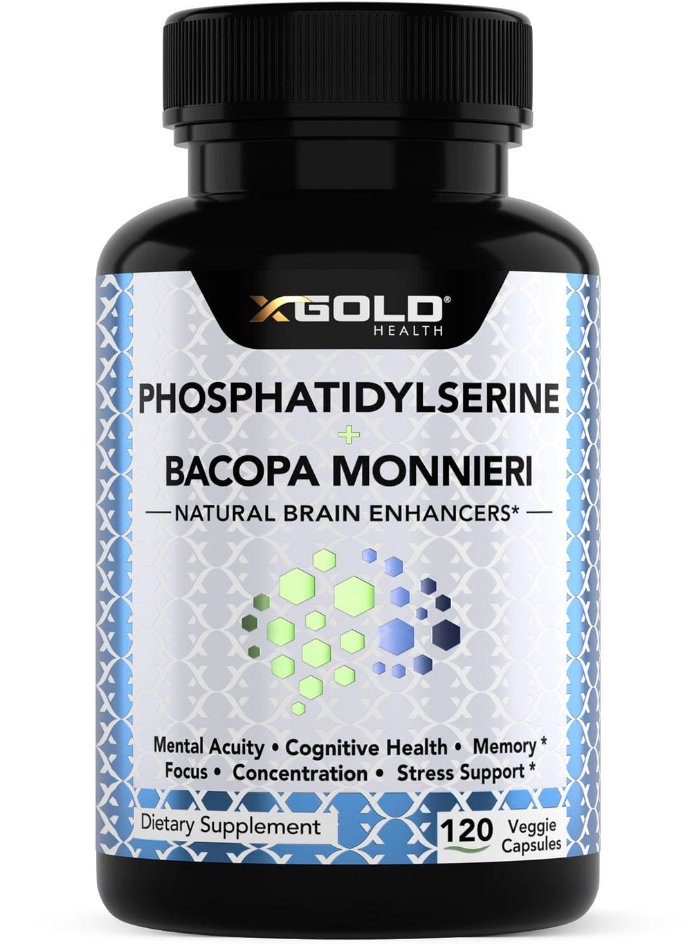 X Gold Health Phosphatidylserine & Bacopa 800mg bottle front for daily focus support