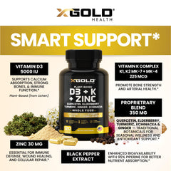 X Gold Health quercetin elderberry turmeric ginger capsules close-up for daily resilience.