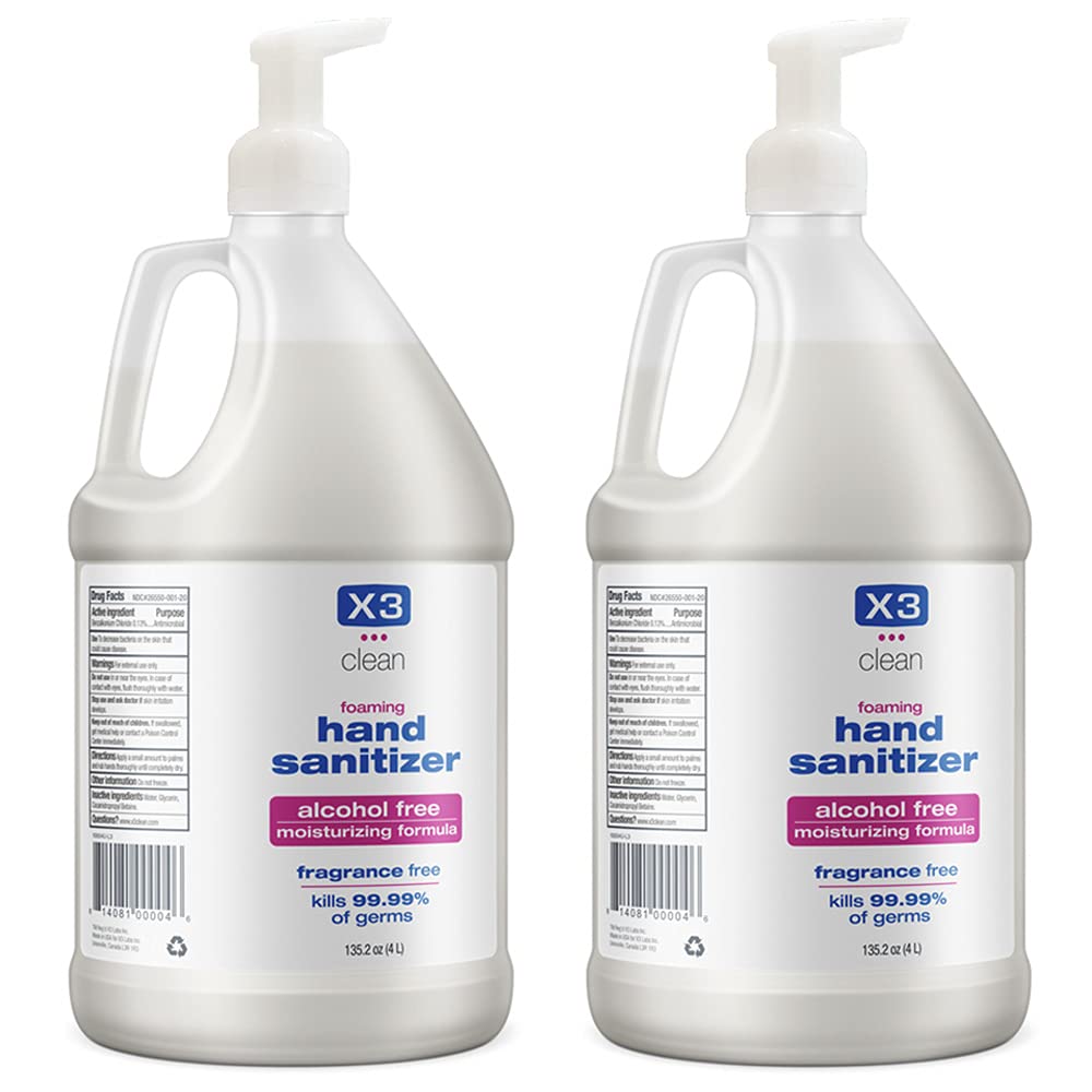 X3 Clean foaming hand sanitizer pump demonstrates quick, fragrance-free protection without sticky residue.