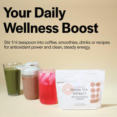 Xalya Green Tea Extract powder dissolving in beverage for quick daily use