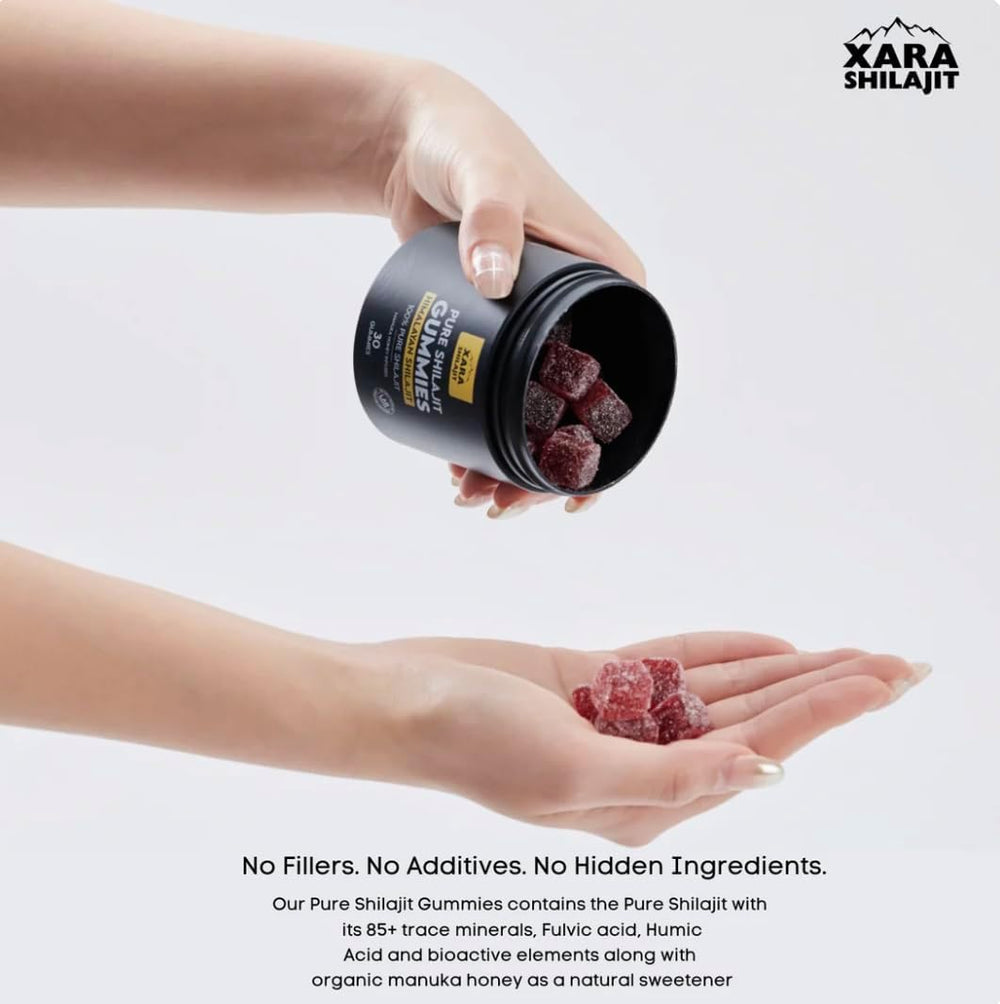 Xara Shilajit Gummies in pack image for easy daily wellness