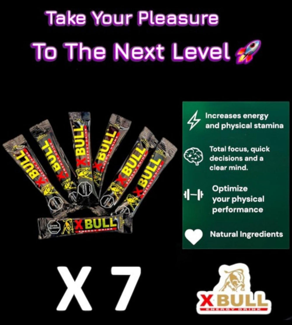 Close-up of Xbull sachets highlighting Guarana and Borojó energizing blend.