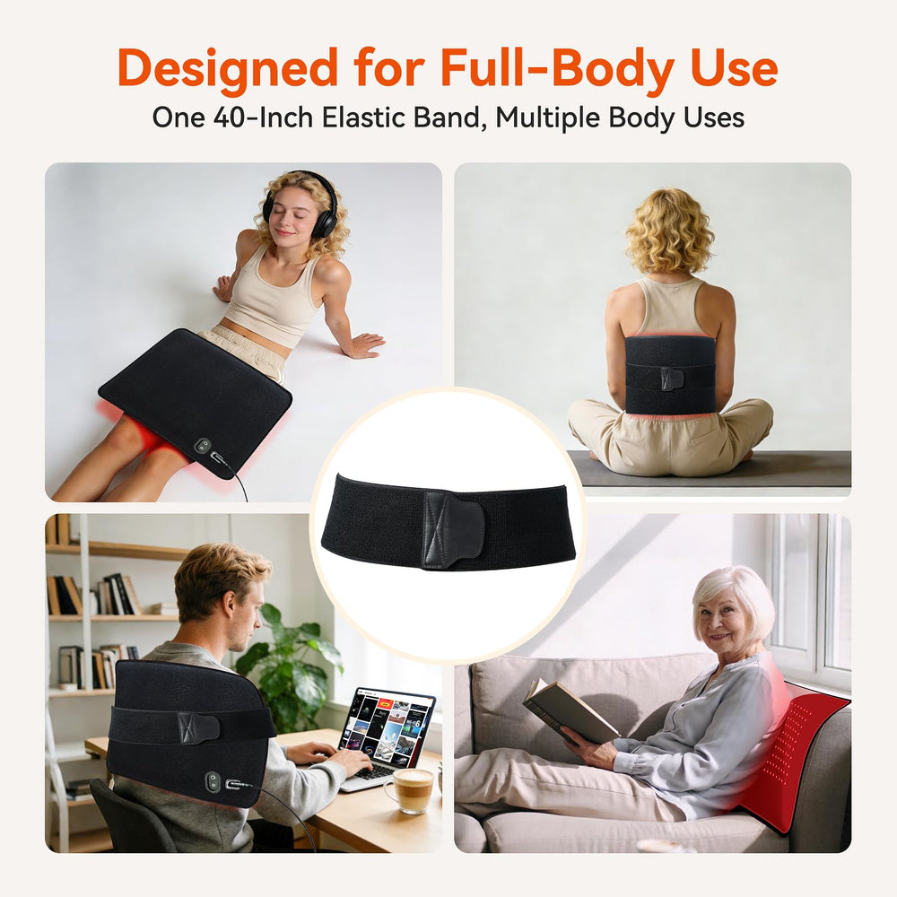 Full-body application from neck to knees with a soft, adjustable wrap.