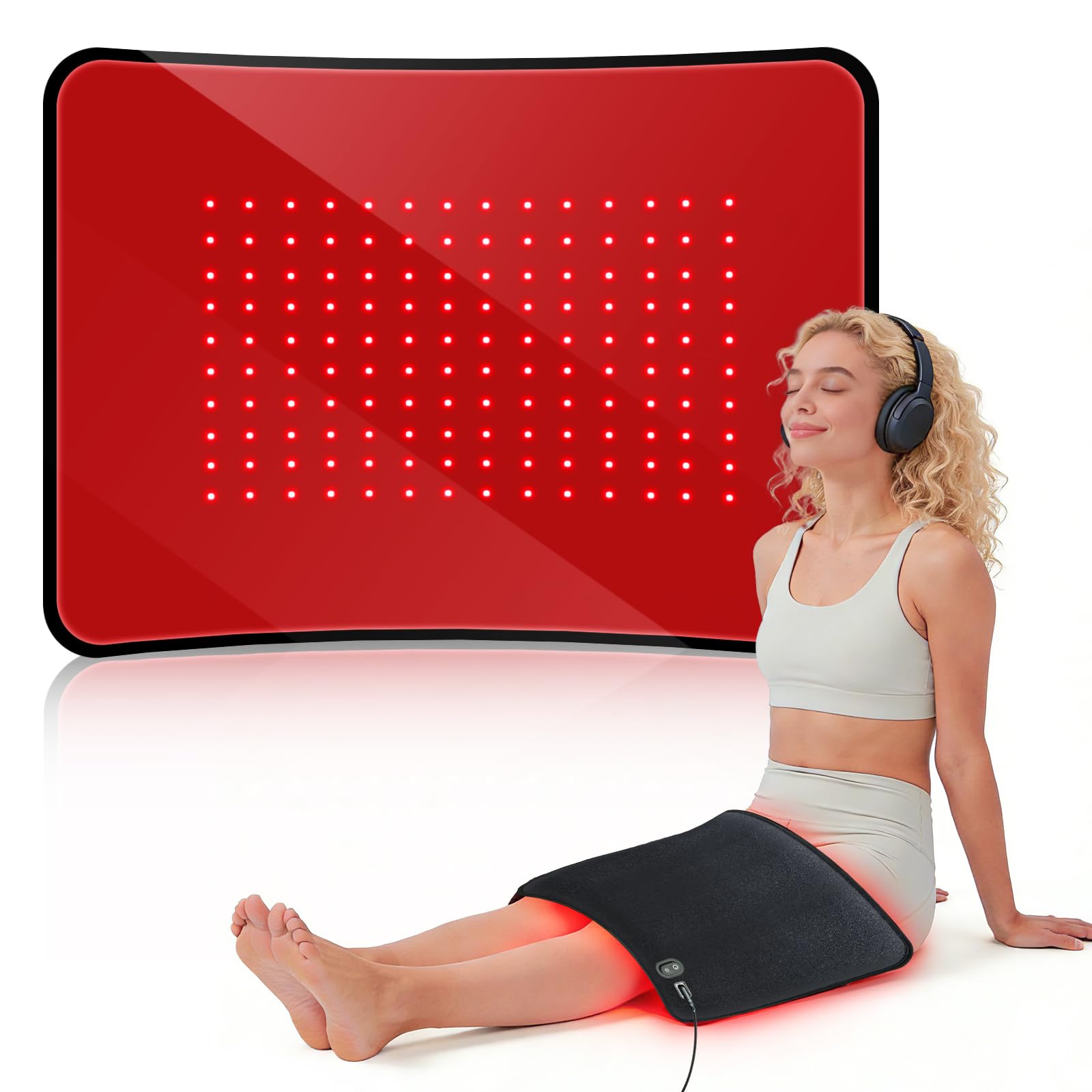 Xefinic red light therapy pad with belt provides full-body coverage for neck and back.