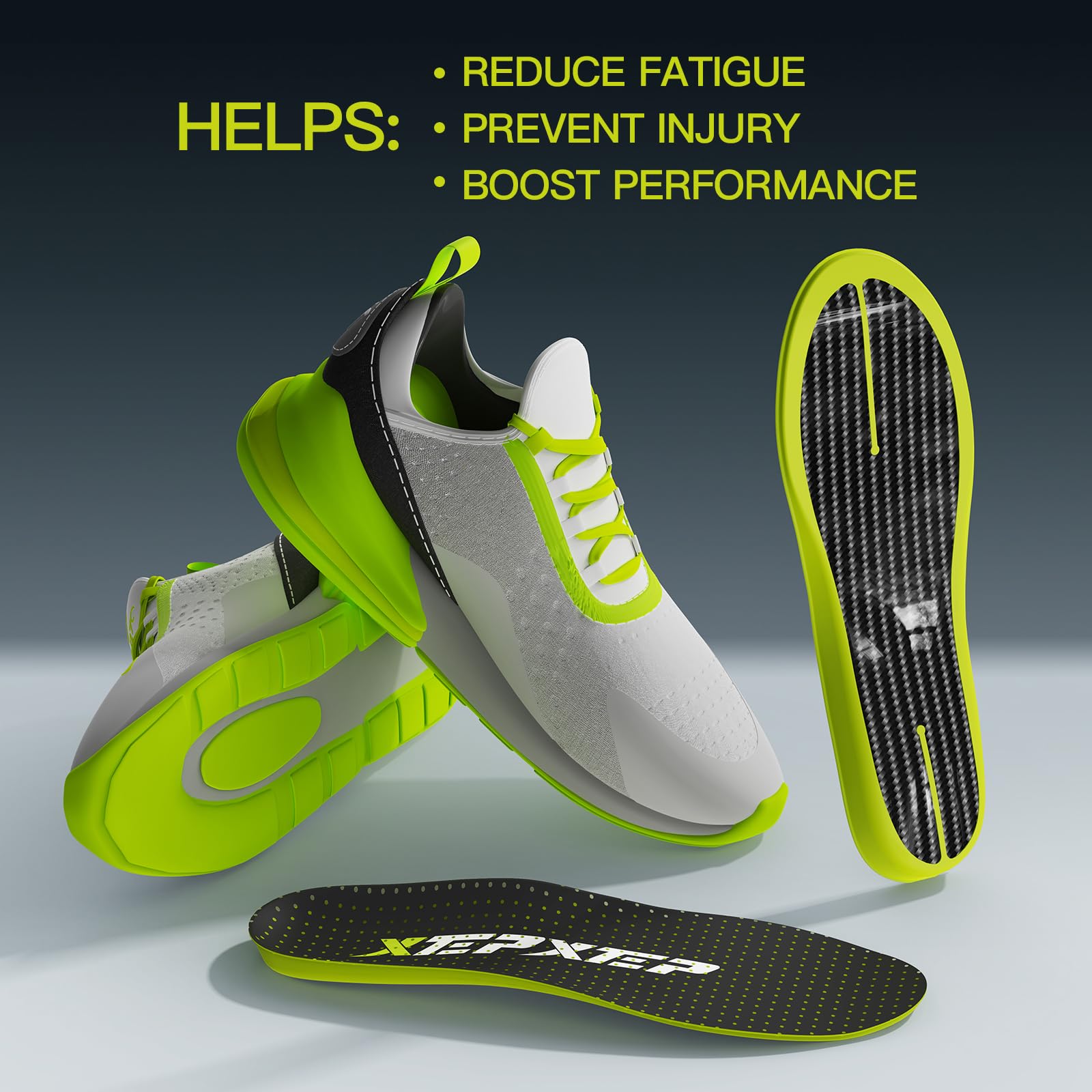XEPXEP insole inside a basketball shoe demonstrates compatibility with various sports.