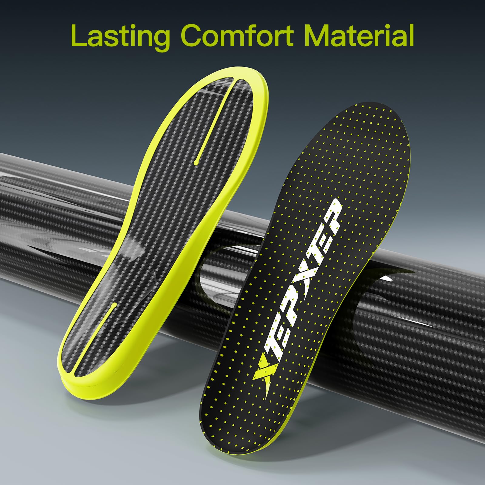 XEPXEP insole inside a shoe demonstrates compatibility with basketball and running models.
