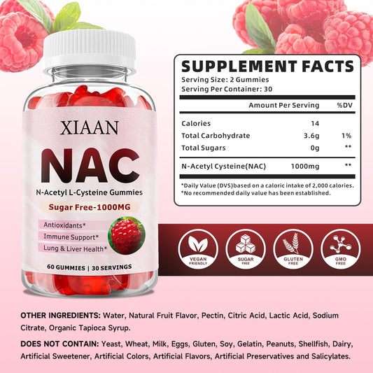 Closeup of XIAAN NAC raspberry gummies, tasty formulation for antioxidant support