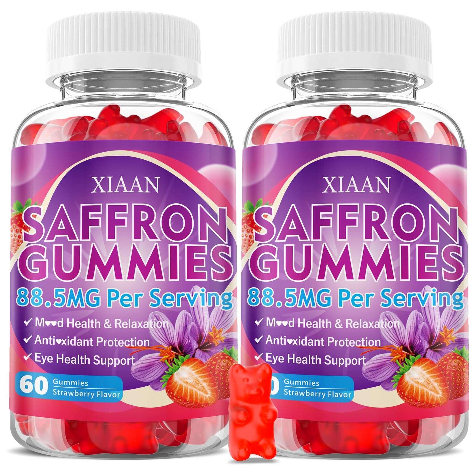 XIAAN saffron gummies bottle with strawberry flavor for daily calm and vitality