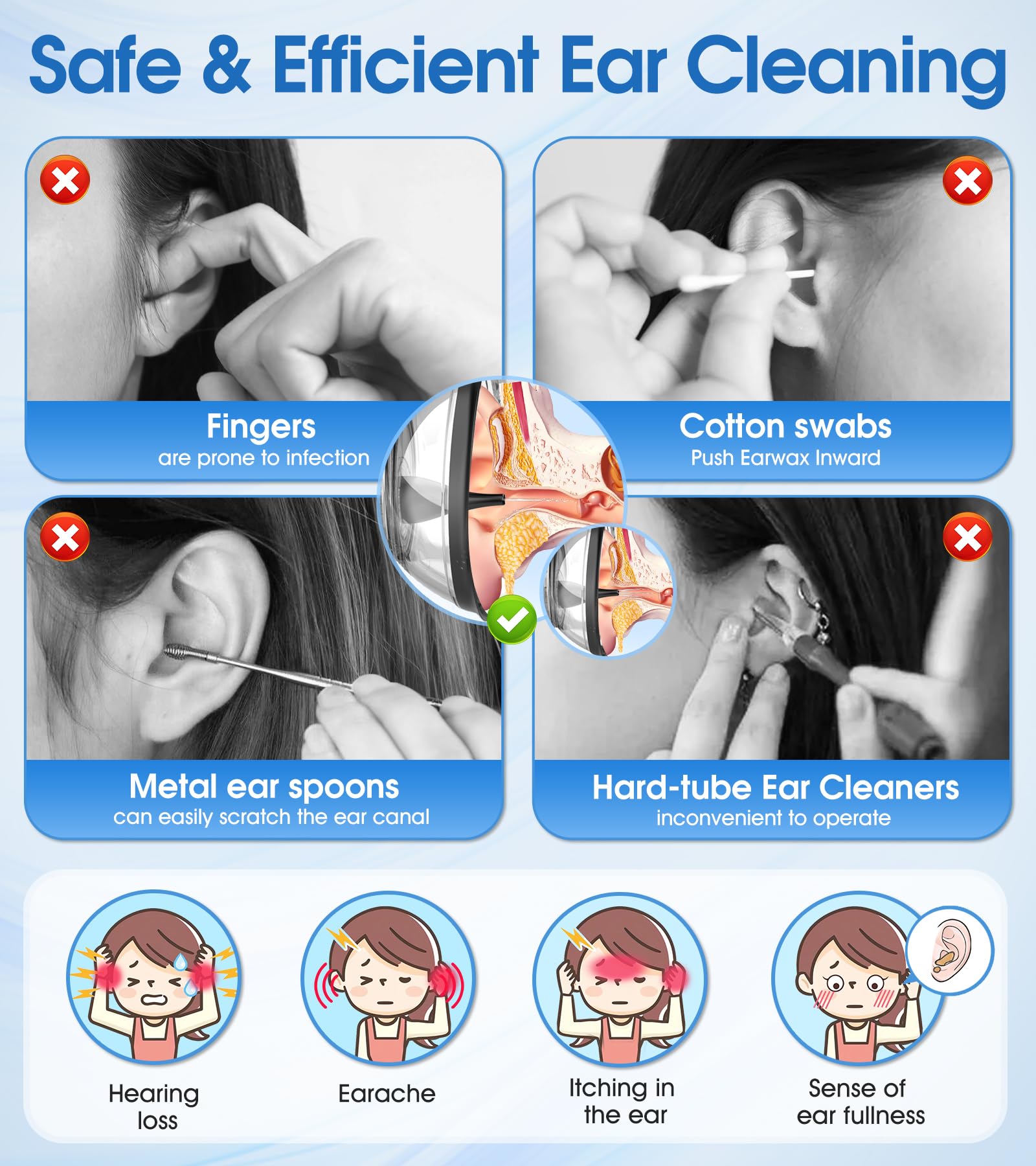 XIAOJINYU ear cleaning system highlighting the 200ml waste tank capacity.