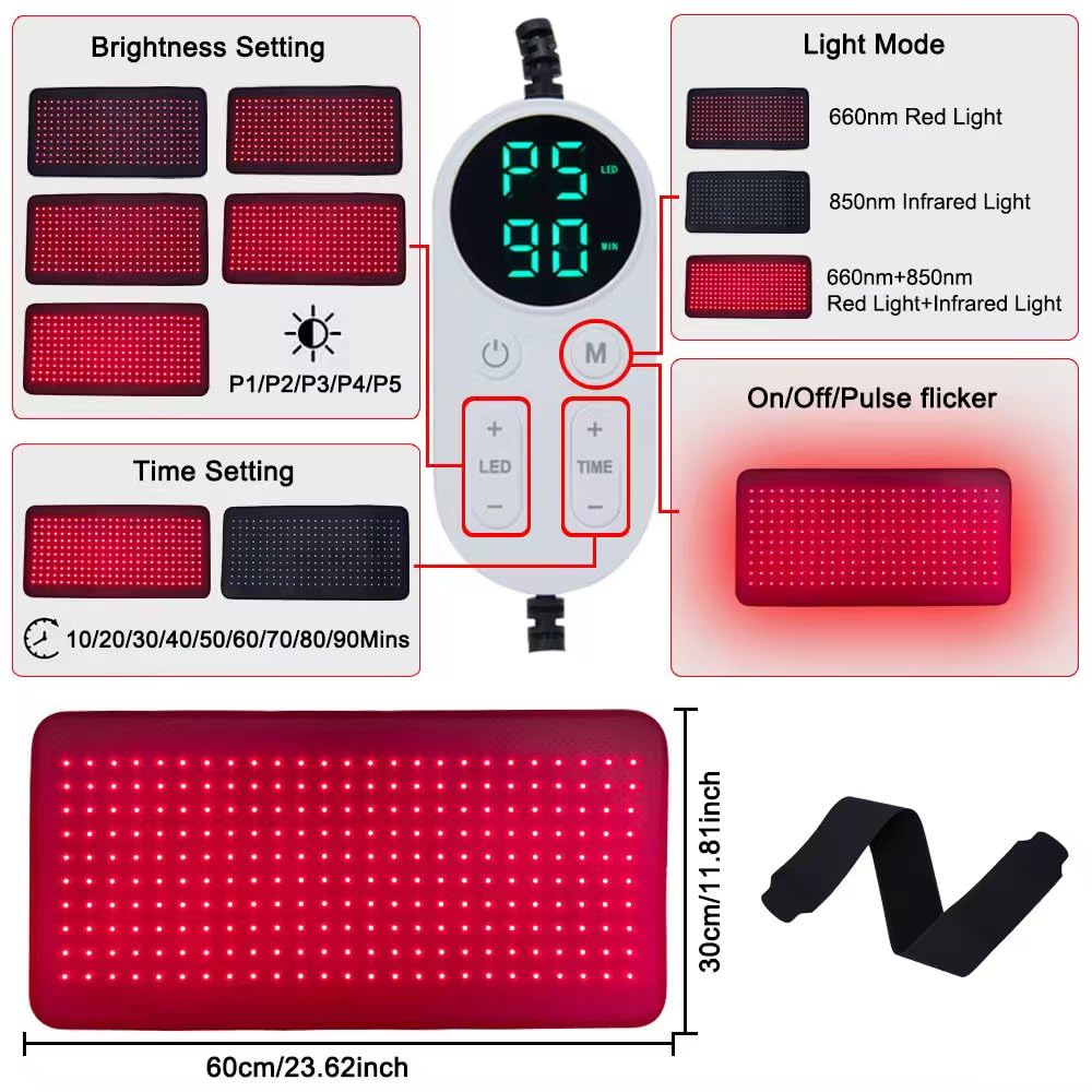 Xinheyie red light therapy pad on back/shoulder, large coverage for relaxation.