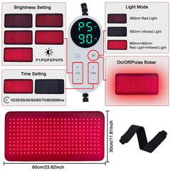 Xinheyie red light therapy pad on back/shoulder, large coverage for relaxation.