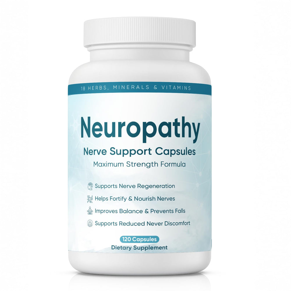 XIOEGSKE Neuropathy Supplement bottle front shows vegan formula for nerve comfort.