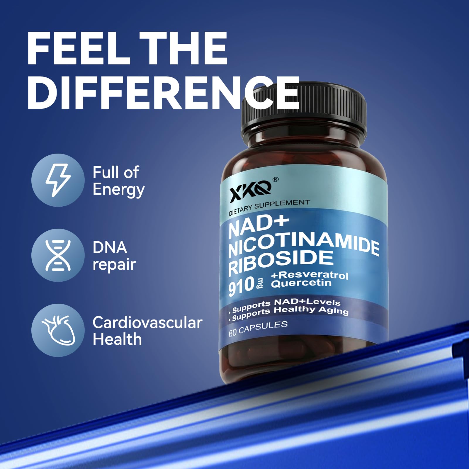 XKQ NAD+ packaging box with branding and information.