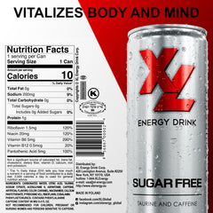 XL Energy Drink Sugar Free can highlights 80 mg caffeine for steady focus.