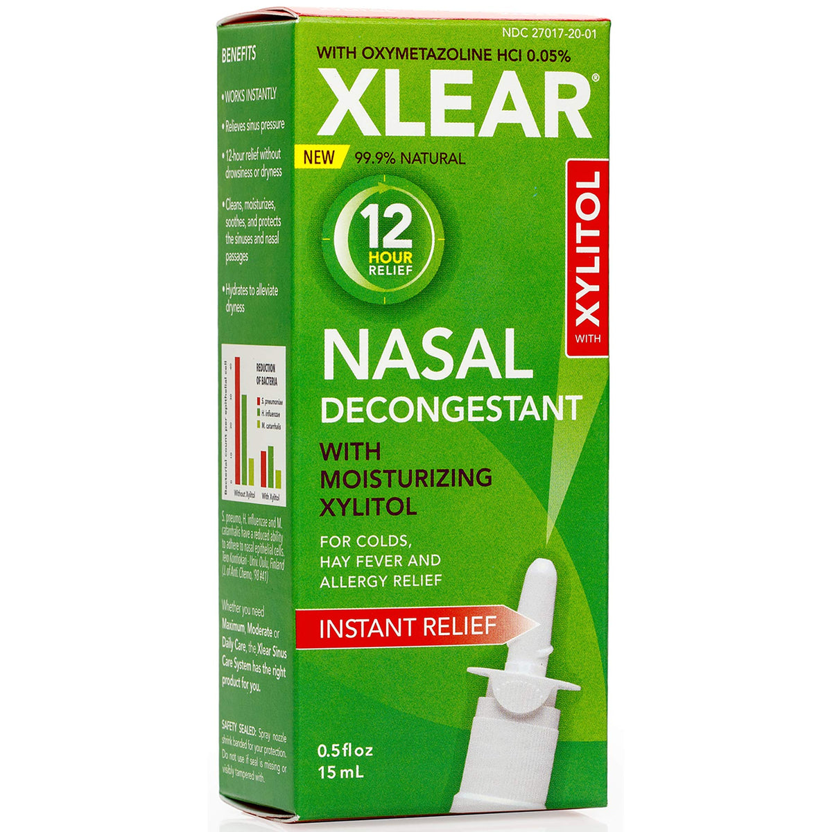 Xlear 12-hour nasal spray bottle with pump for quick relief
