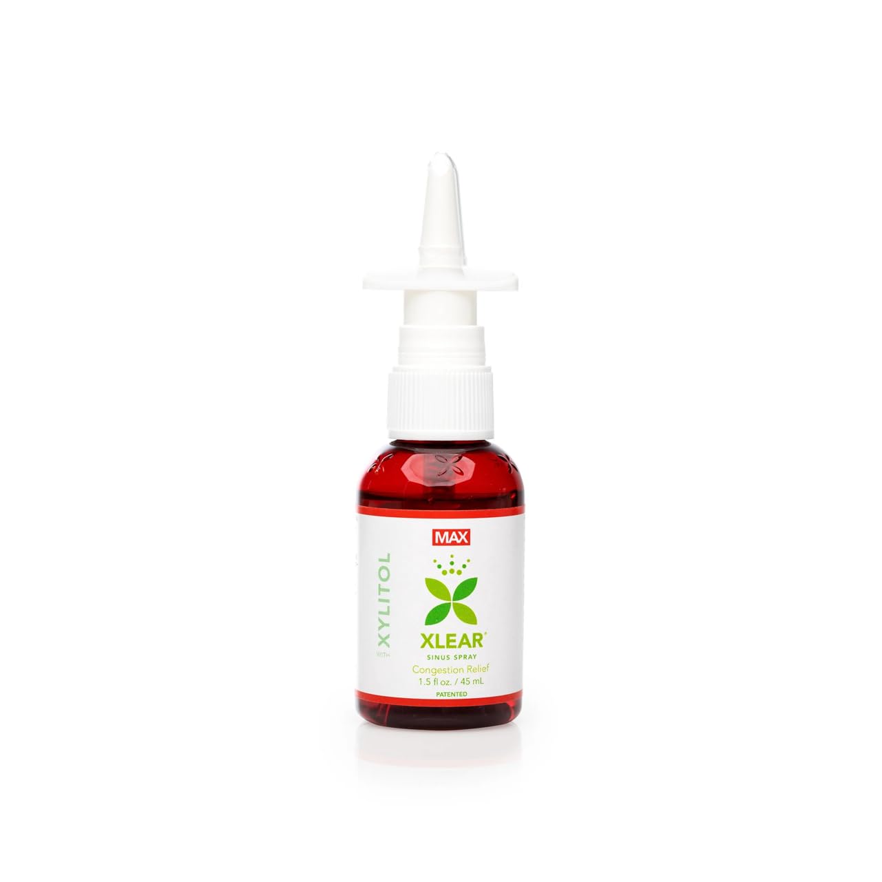 Xlear MAX fine mist spray dispensing for gentle nasal cleansing and hydration.