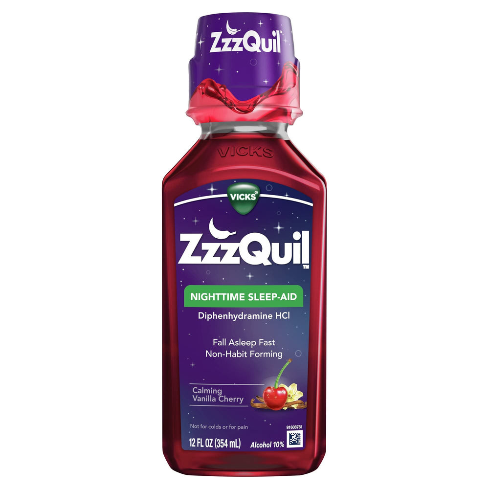 Xllent ZzzQuil nighttime sleep-aid bottle for occasional sleeplessness relief