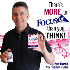 Xooma FocusUP ingredients illustration featuring Acetyl L-Carnitine and Rhodiola.