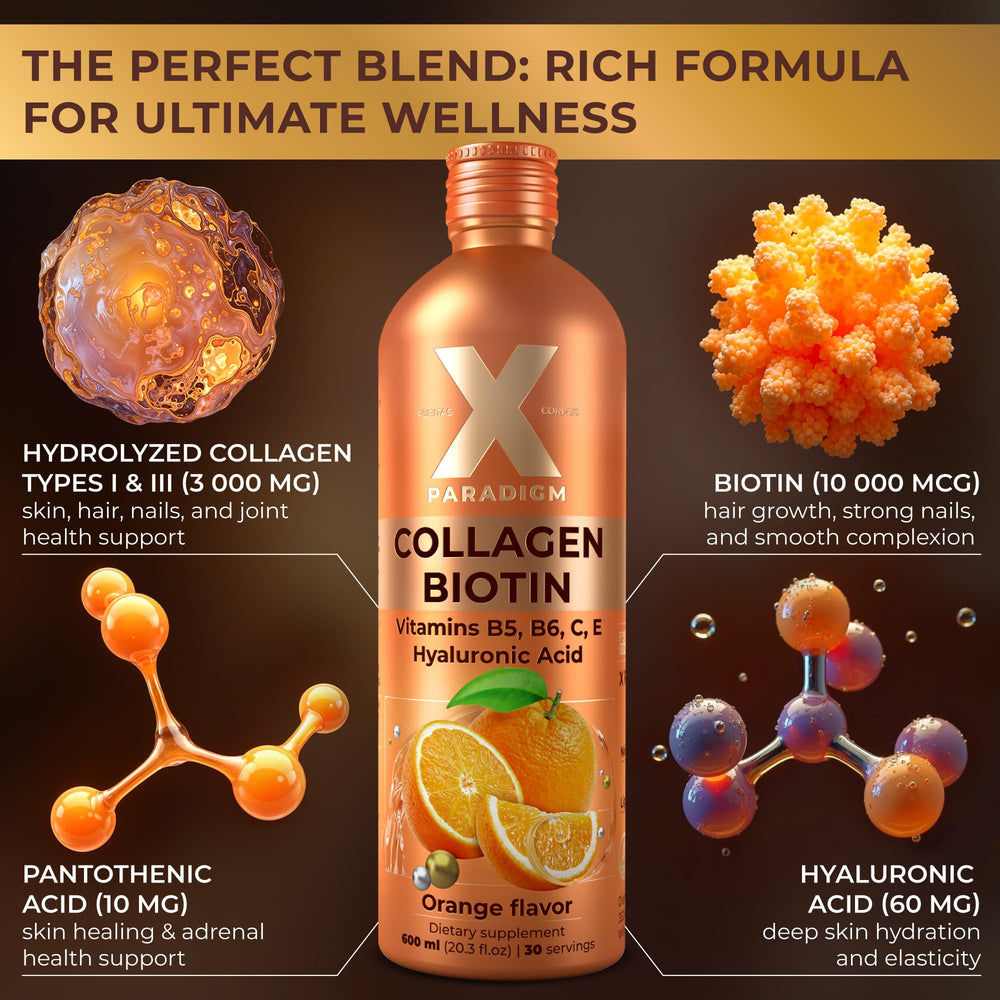 XParadigm Puritas Corpus close-up shows hydrolyzed collagen peptides and hyaluronic acid.