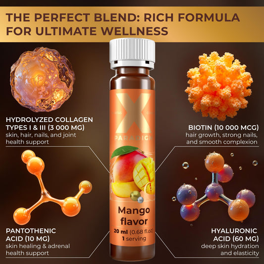 XParadigm Puritas Corpus mango collagen shot close-up highlights flavor