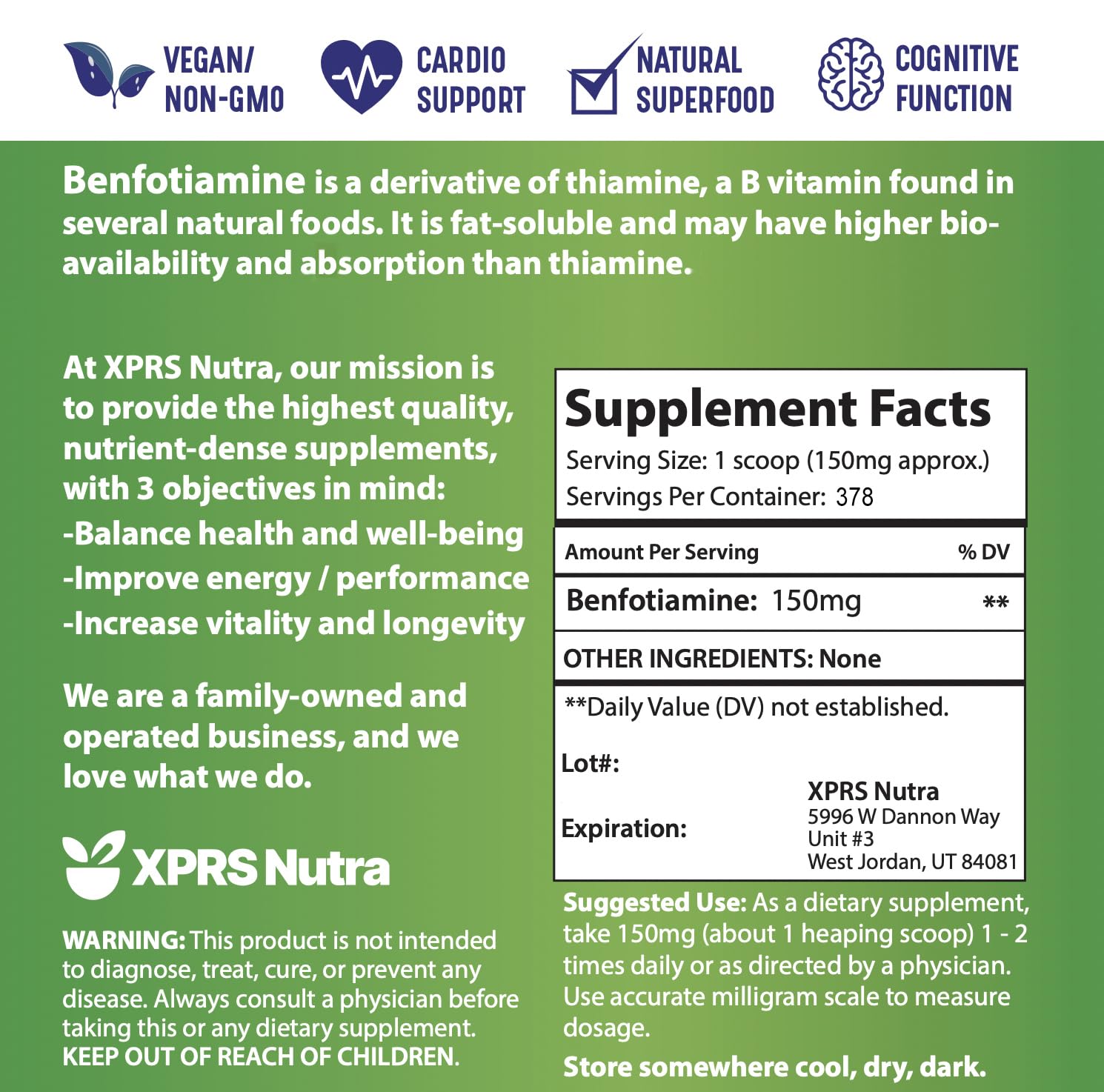 Daily-use setup with XPRS Nutra Benfotiamine ready to mix with a drink.