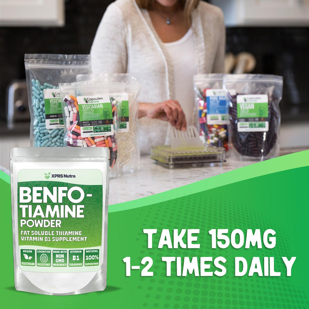 Compact XPRS Nutra Benfotiamine packaging designed for easy storage and travel.