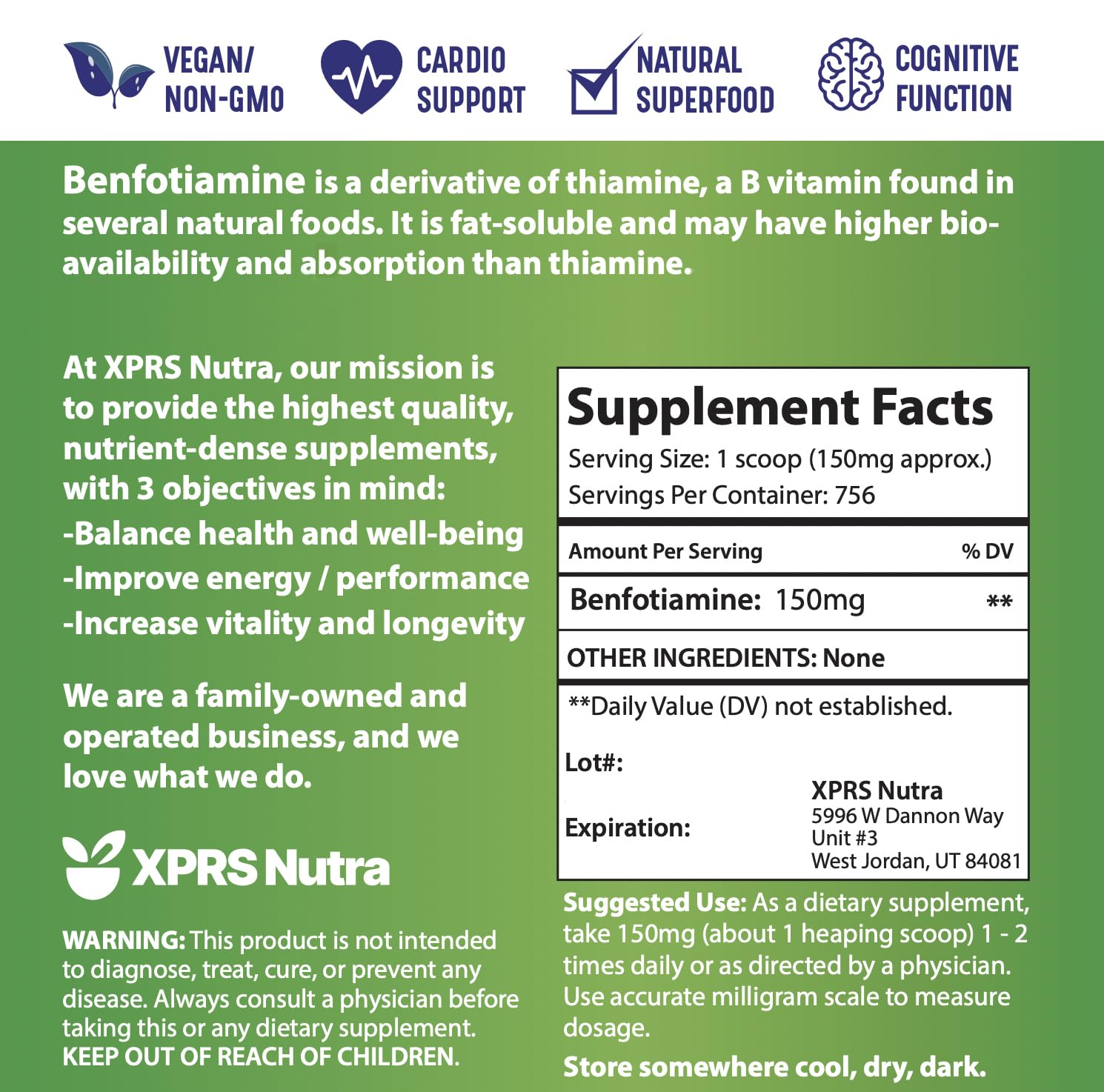 XPRS Nutra Benfotiamine powder ready for daily routine and focus support.