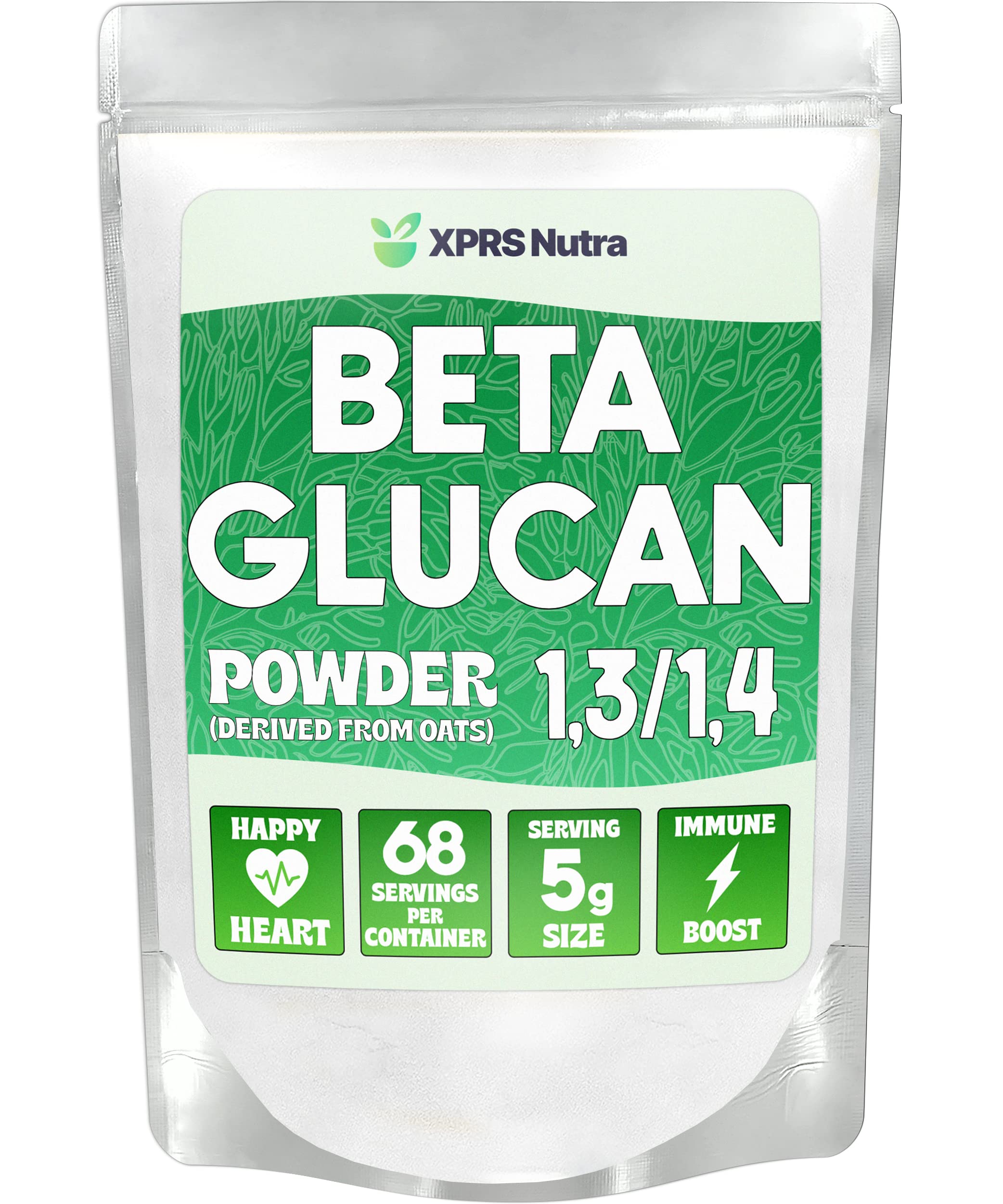 XPRS Nutra Beta Glucan Powder bottle with unflavored oat beta glucan for daily use, supporting digestive comfort.