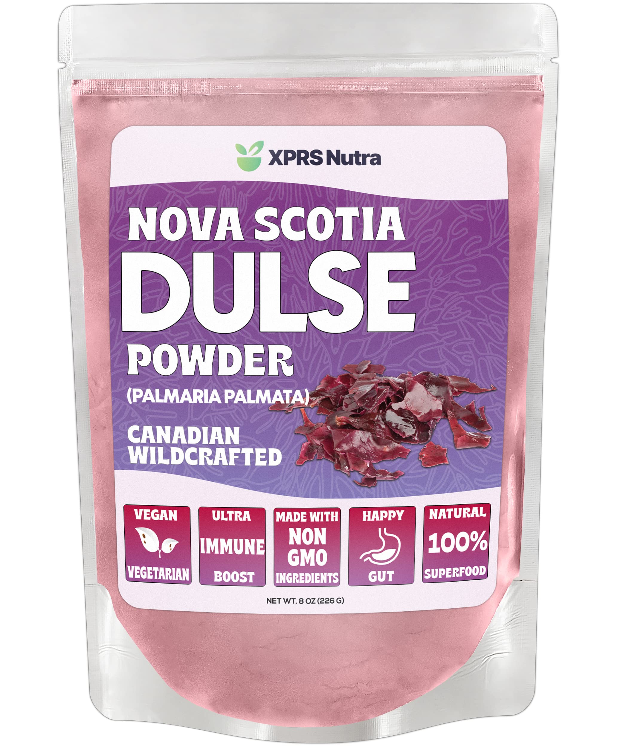 XPRS Nutra Dulse Powder bag showing pure Nova Scotia seaweed for meals