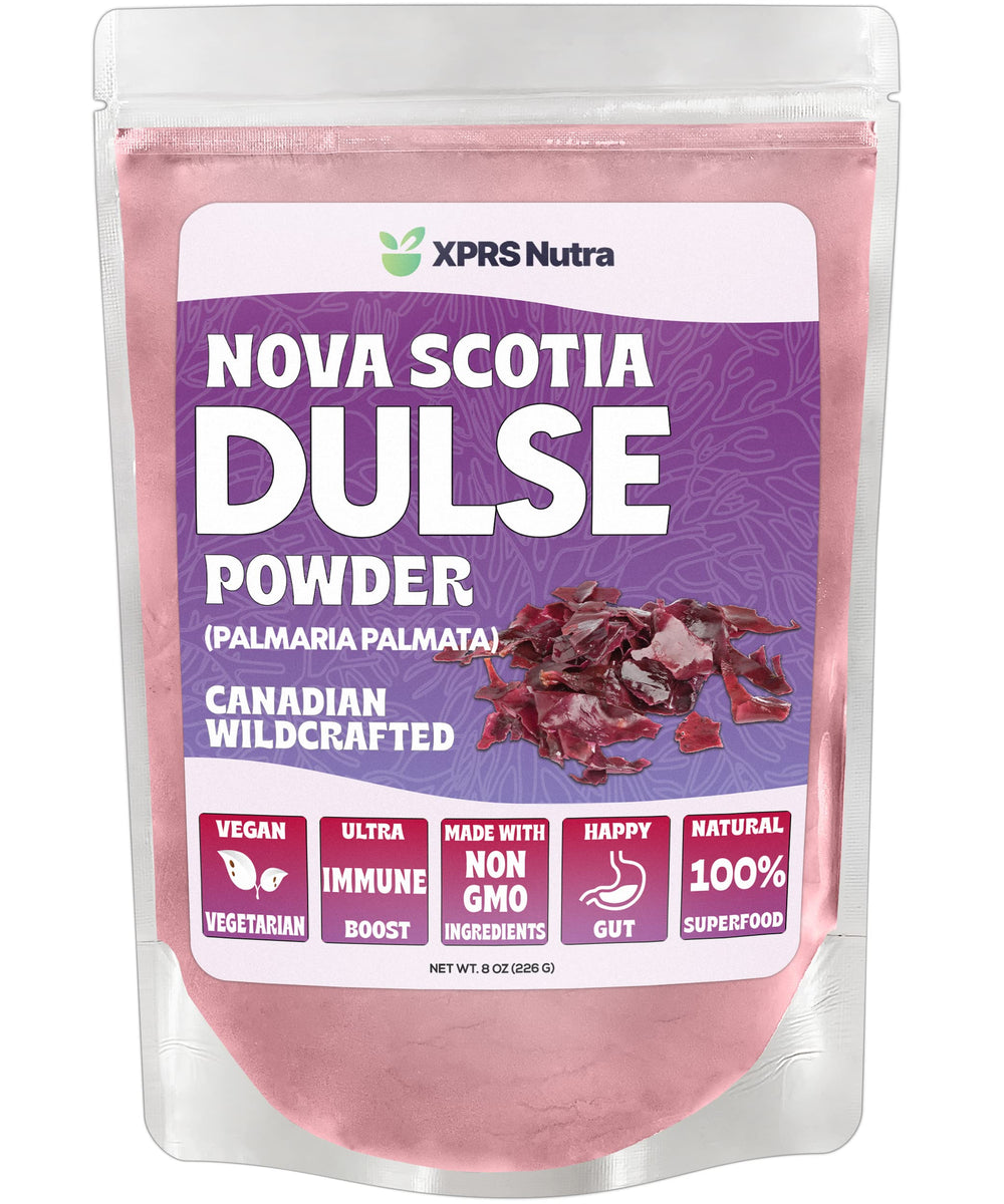 XPRS Nutra Dulse Powder bag showing pure Nova Scotia seaweed for meals