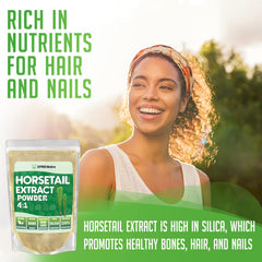 XPRS Nutra Horsetail Extract powder pour demonstrates convenient, mixable formula for daily shakes.
