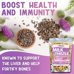 XPRS Nutra Milk Thistle capsules pouring into a glass, suggesting easy daily use.