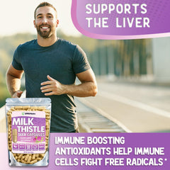 XPRS Nutra Milk Thistle with hot tea, illustrating a simple digestion-boosting ritual.
