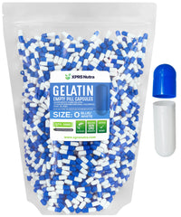 XPRS Nutra Size 0 empty capsules in blue and white, ideal for easy filling and precise dosing.