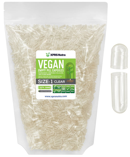 XPRS Nutra Size 1 empty capsules, clear for precise filling and dosage control.