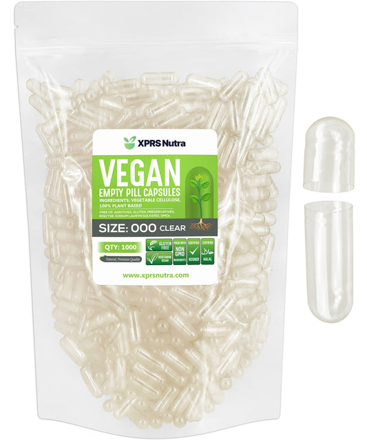 XPRS Nutra vegan size 000 empty capsules in clear shells for precise DIY filling