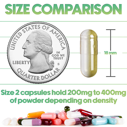 XPRS Nutra size 2 empty capsules show visual-fill cues for accurate portioning.