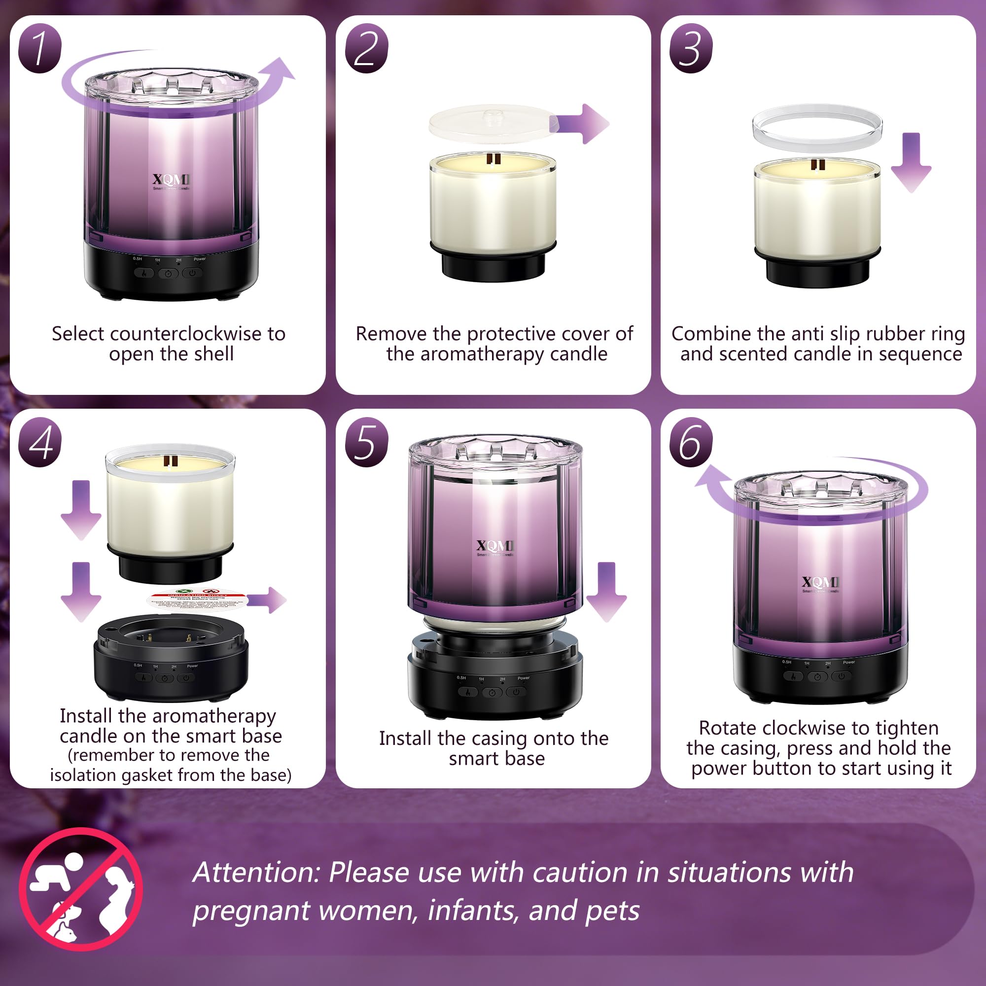 XQMI burn time label shows approximately 35 hours of fragrance per refill.